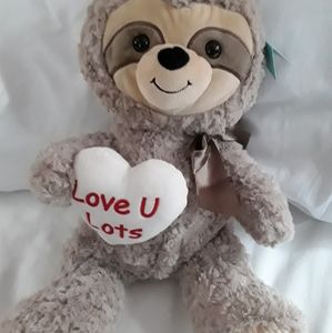 Brown Sloth Heart Love Plush Hug Me Tag Toy
